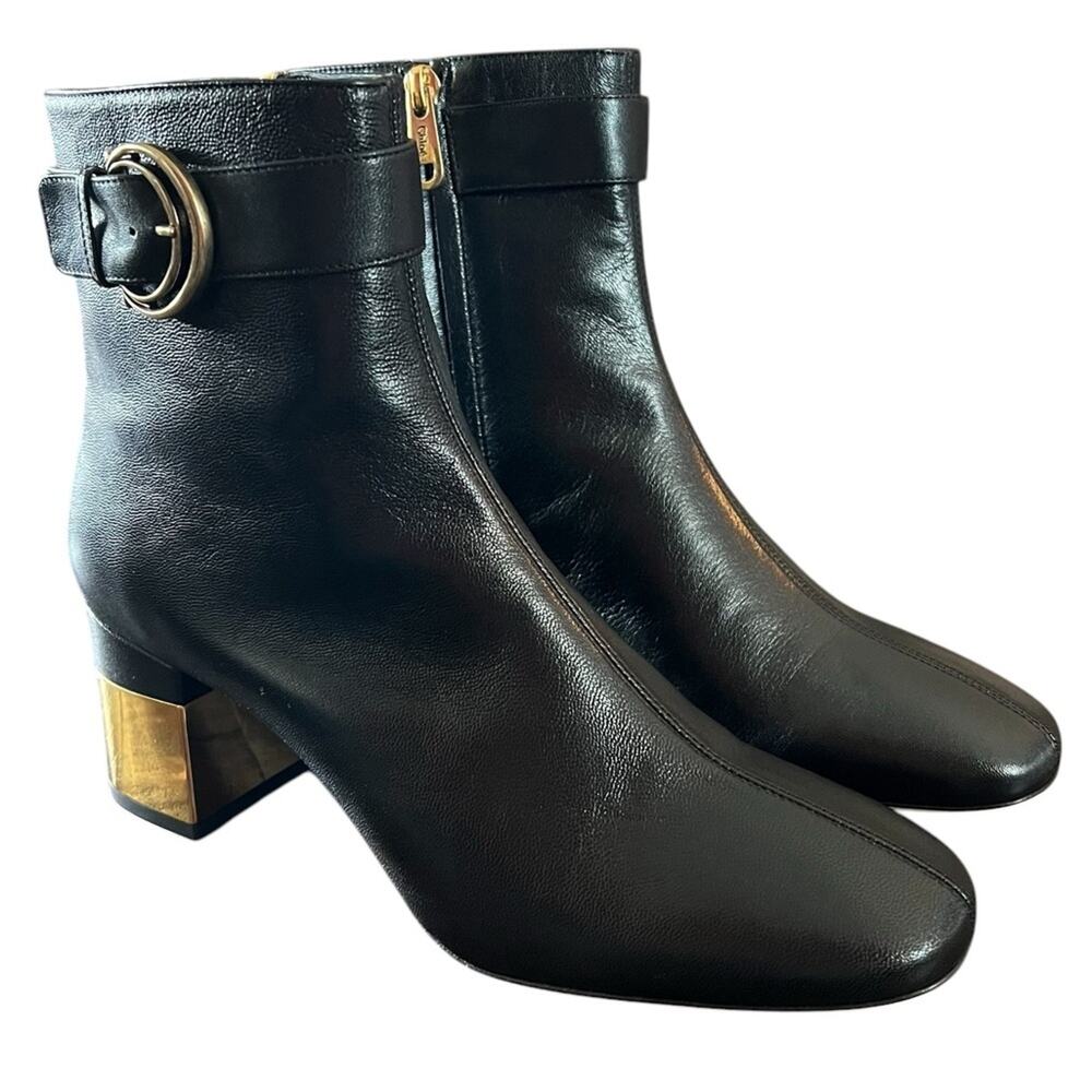Chloé Alizè Zip Detailed Ankle Boots Goatskin Leather Black NEW EU 39.5 US 9.5